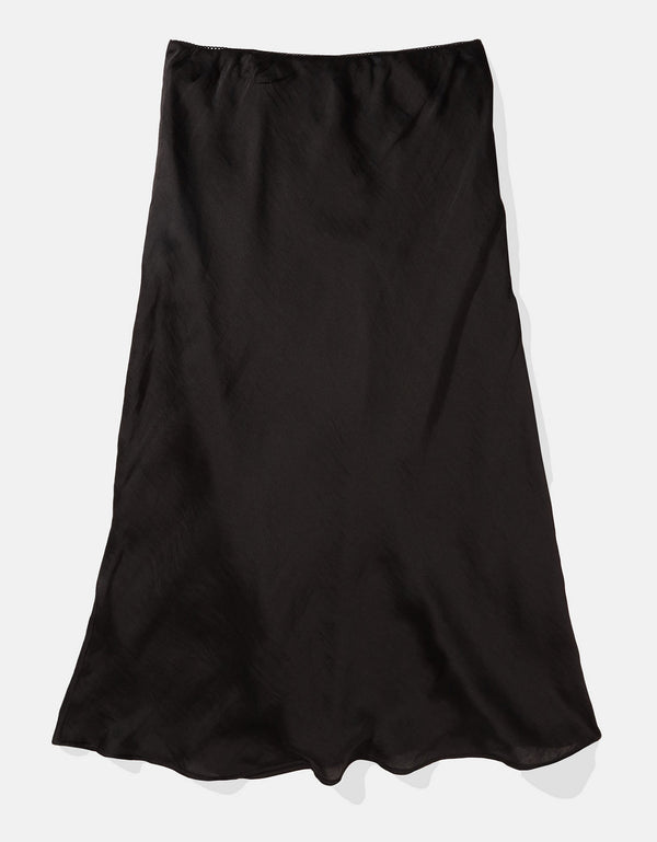 Falda Midi de Satin Tiro Alto Ae - Negro