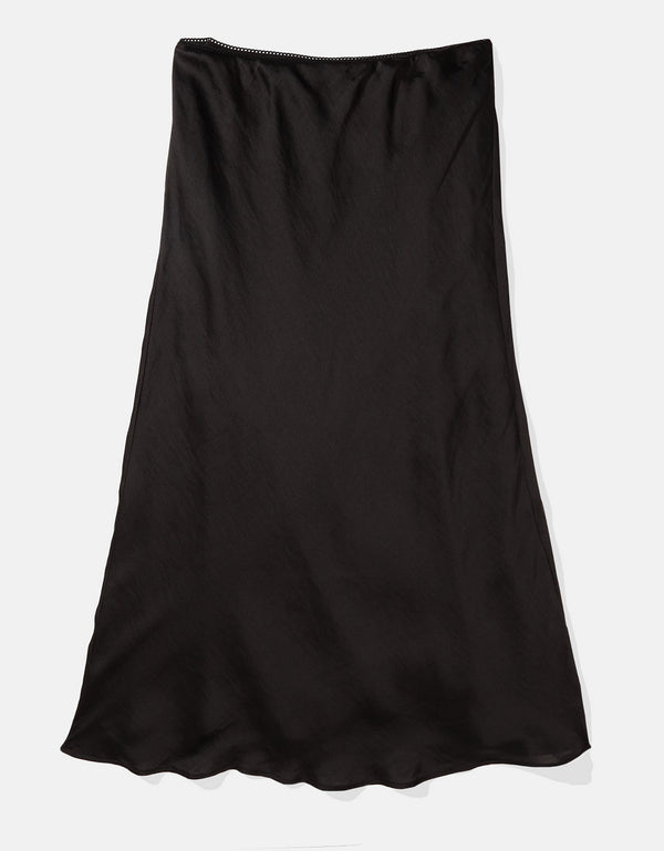 Falda Midi de Satin Tiro Alto Ae - Negro