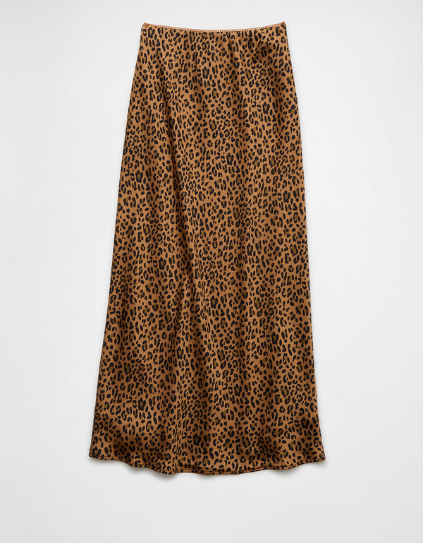 Falda Midi de Satin Tiro Alto Ae - Café