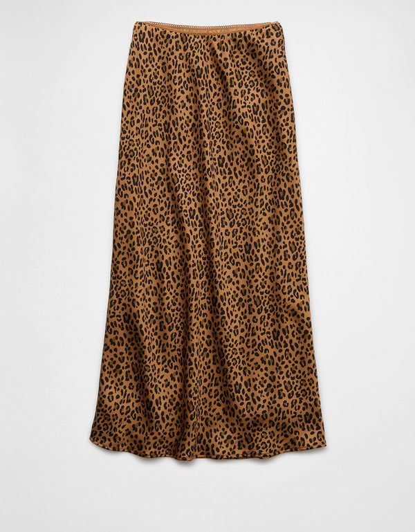 Falda Midi de Satin Tiro Alto Ae - Café