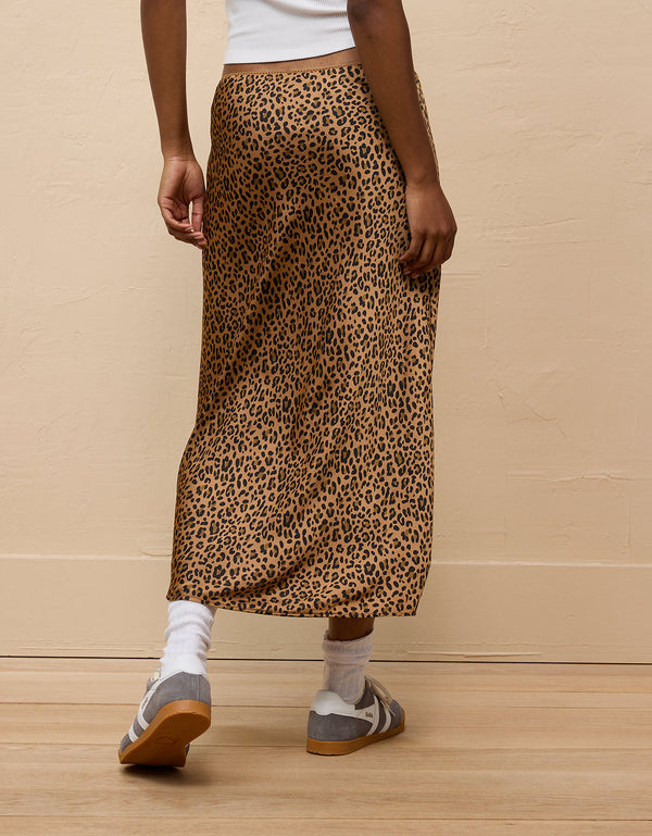 Falda Midi de Satin Tiro Alto Ae - Café