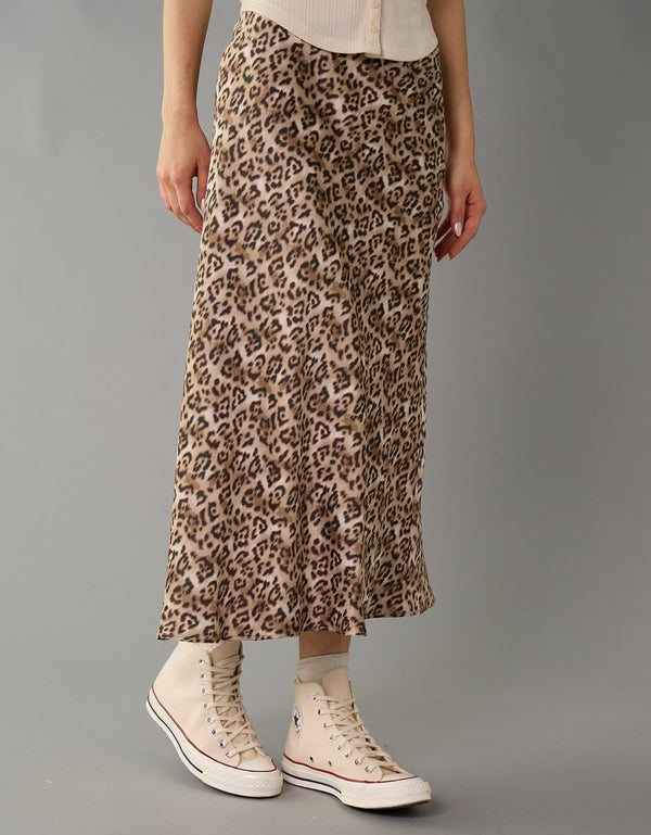 Falda Midi de Satin Tiro Alto Ae - Multicolor