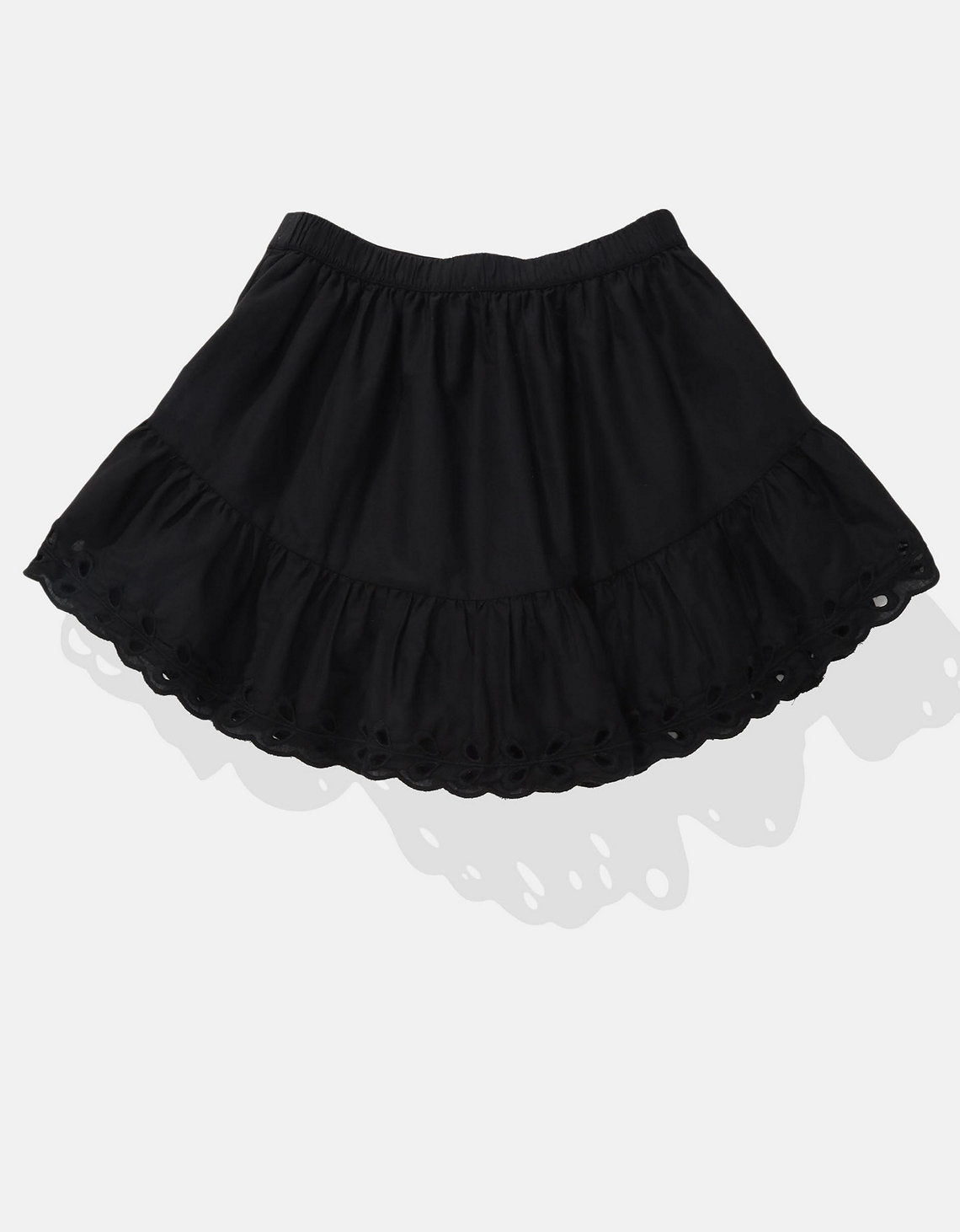 Falda mini de tiro alto bordada con ojales - Negro 0313_5165_001_b