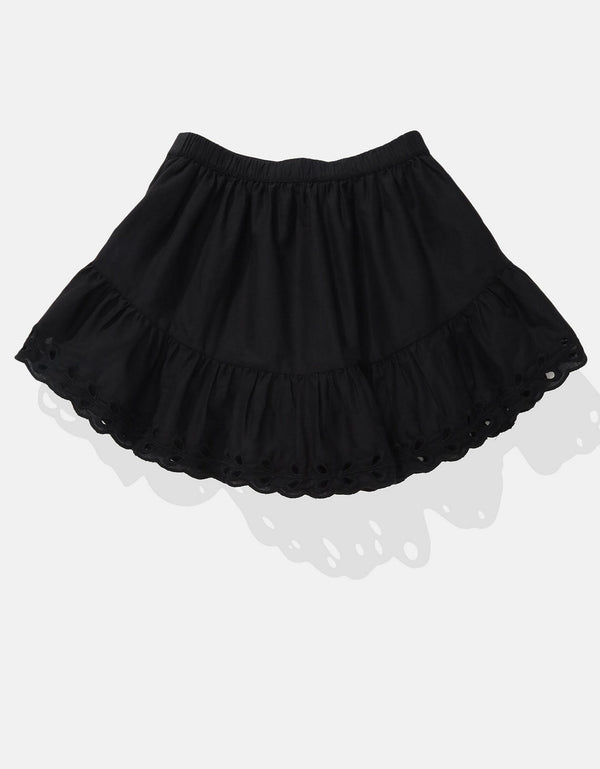 Falda mini de tiro alto bordada con ojales - Negro