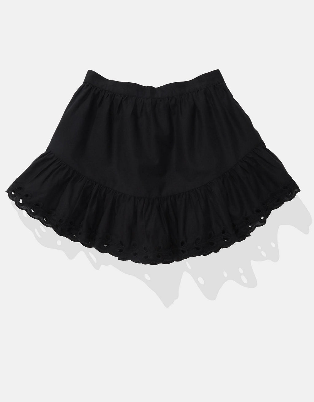Falda mini de tiro alto bordada con ojales - Negro 0313_5165_001_f