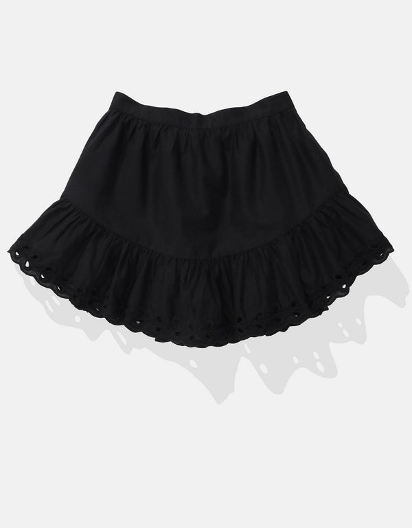 Falda mini de tiro alto bordada con ojales - Negro