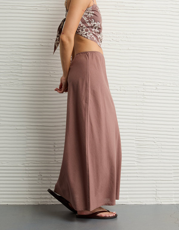 Falda Maxi de Mezcla de Lino de Tiro Alto - Blanco