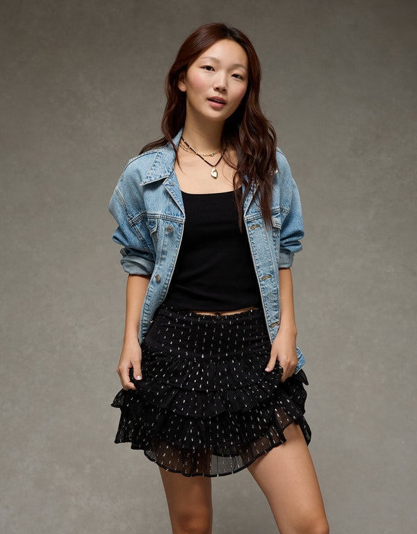 Falda pantalón mini con volante de Ae - Negro