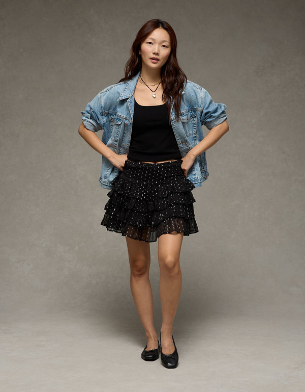 Falda pantalón mini con volante de Ae - Negro