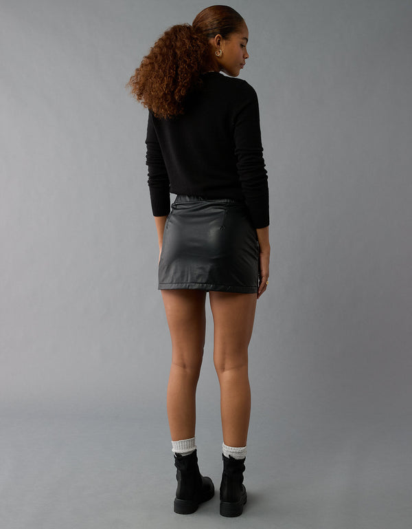 Falda de cuero vegano Talle Alto Mujer AE - Negro