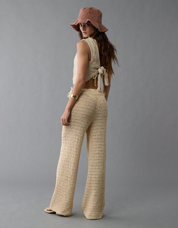 Pantalón acampanado de crochet de cintura alta de AE - Neutro_ebc8b2