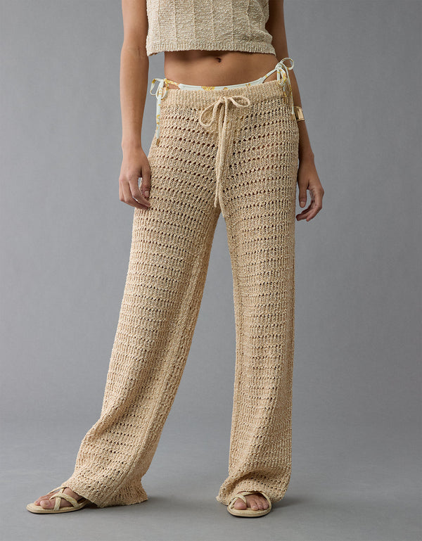 Pantalón acampanado de crochet de cintura alta de AE - Neutro_ebc8b2