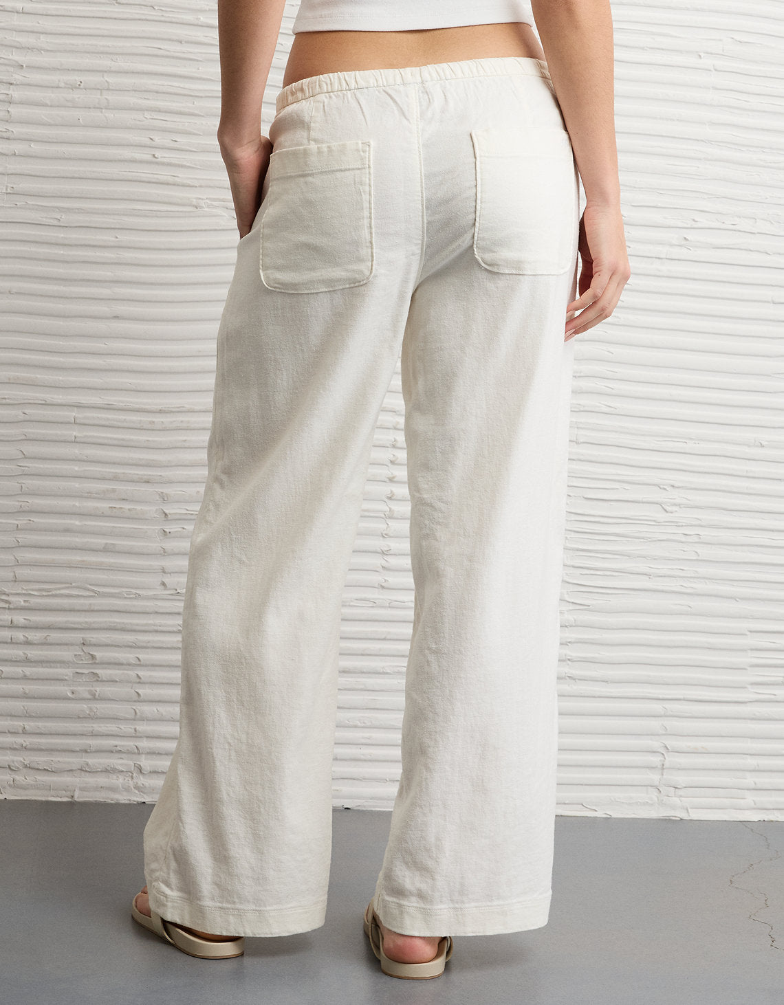 Pantalón ajustable de lino mezclado de talle bajo Ae Stretch - Blanco 0316_5696_100_ob