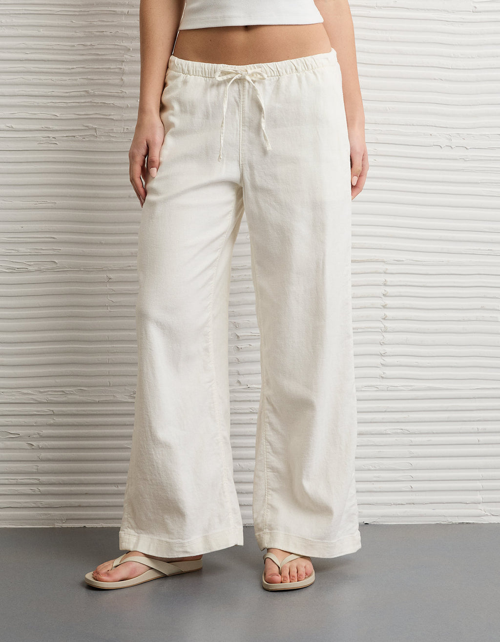 Pantalón ajustable de lino mezclado de talle bajo Ae Stretch - Blanco 0316_5696_100_of