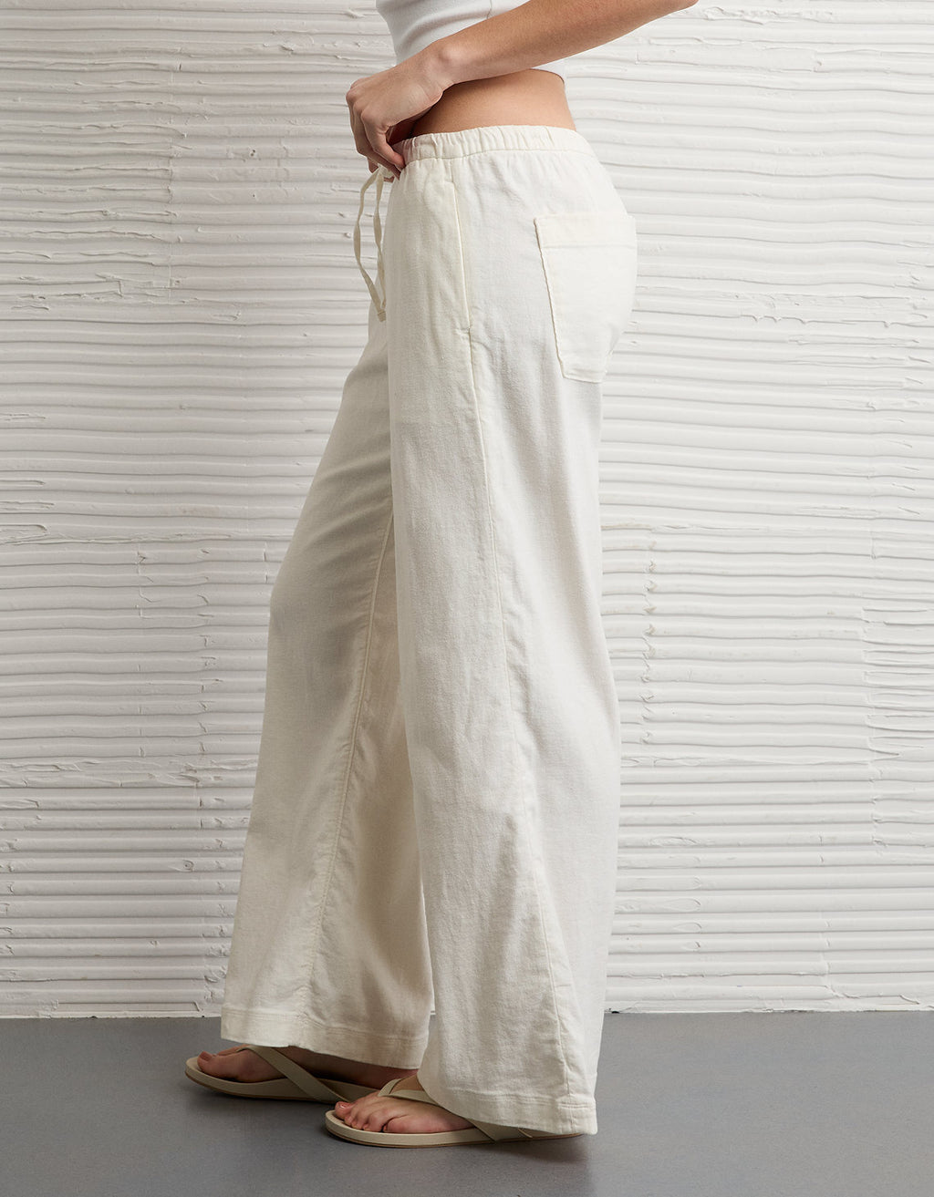 Pantalón ajustable de lino mezclado de talle bajo Ae Stretch - Blanco 0316_5696_100_os