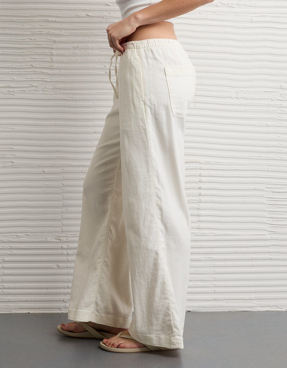 Pantalón ajustable de lino mezclado de talle bajo Ae Stretch - Blanco 0316_5696_100_os
