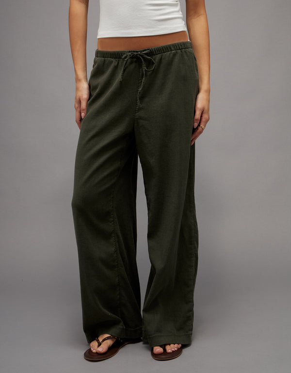 Pantalón ajustable de lino mezclado de talle bajo Ae Stretch - Verde