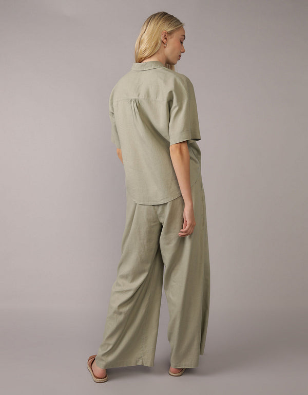 Pantalón en Mezcla de Lino con Pretina Elástica para Mujer - Generico