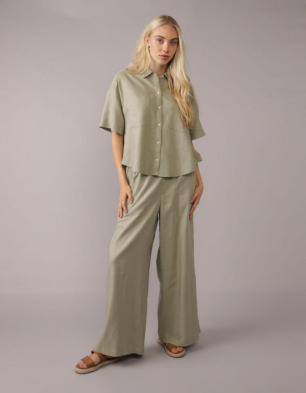 Pantalón en Mezcla de Lino con Pretina Elástica para Mujer - Generico