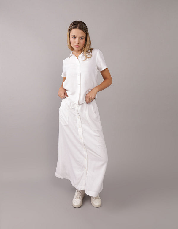 Falda AE larga con botones para mujer - Blanco