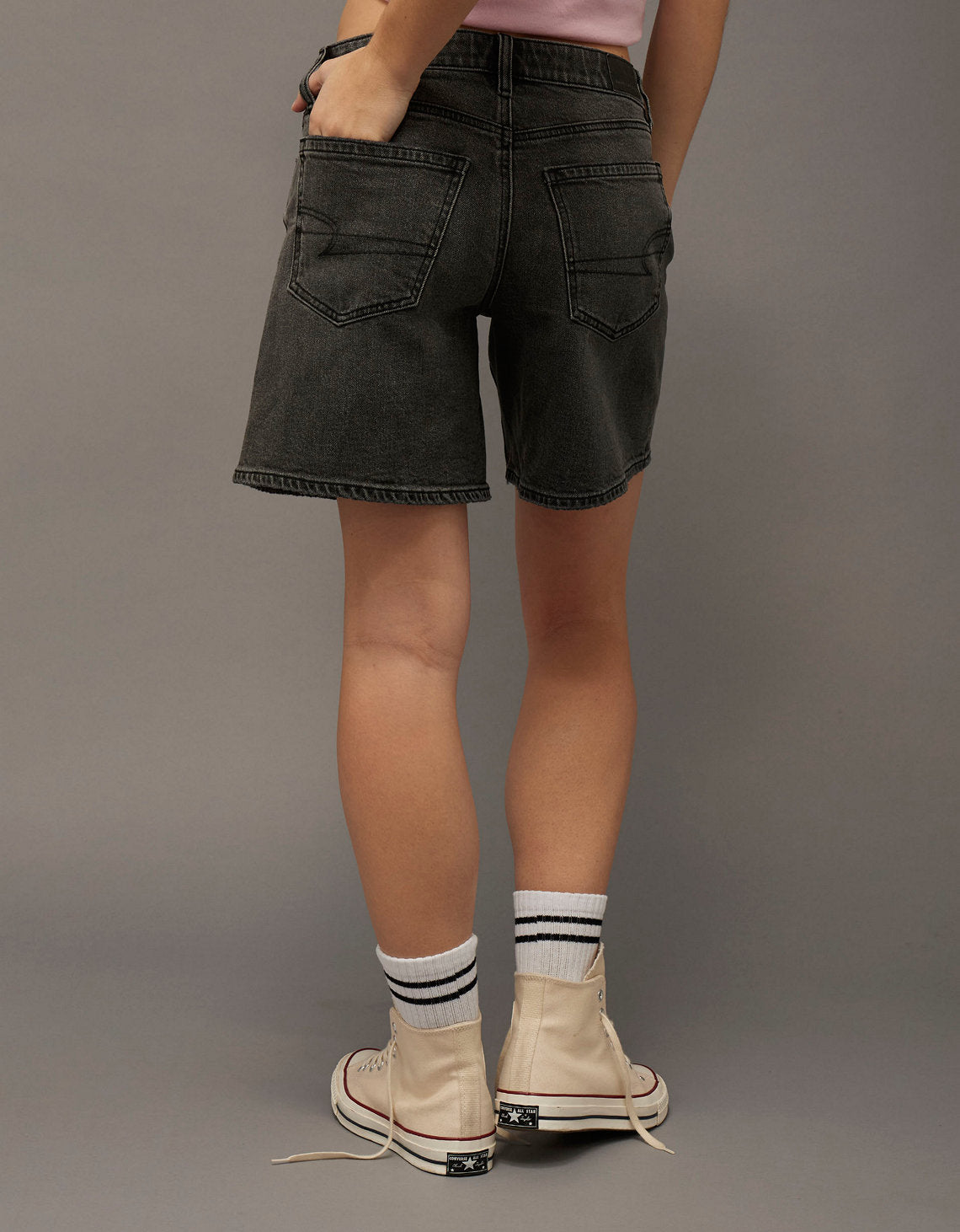 Ae 8 Dreamy Drape Stretch Jort Baggy de Tiro Bajo - Negro 0331_8681_081_ob
