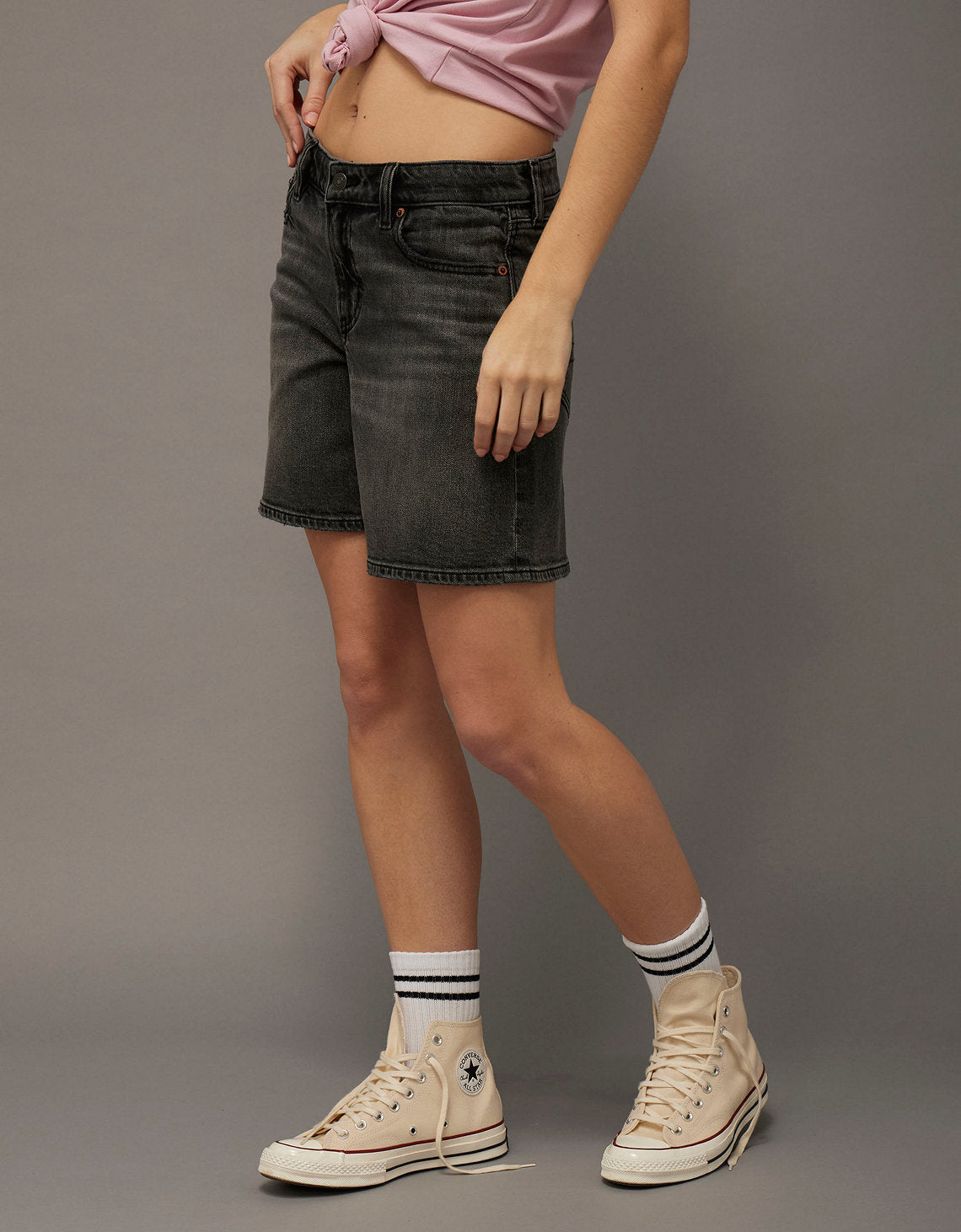 Ae 8 Dreamy Drape Stretch Jort Baggy de Tiro Bajo - Negro 0331_8681_081_of