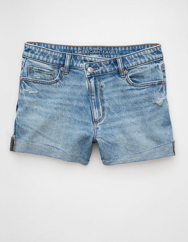Short Mom en Denim con Rotos para Mujer - Azul