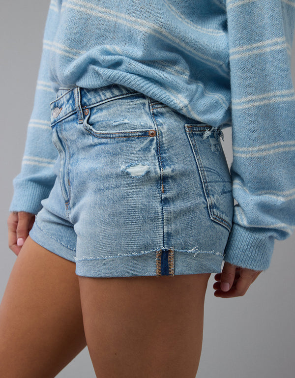 Short Mom en Denim con Rotos para Mujer - Azul