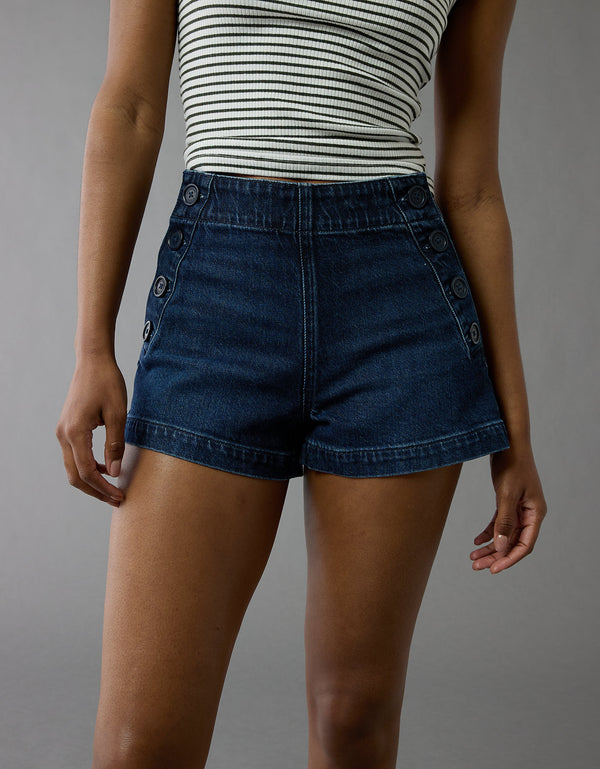 Short de mamá de mezclilla elástica Ae - Azul