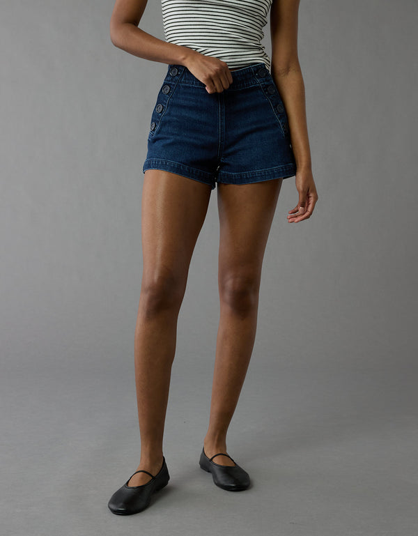Short de mamá de mezclilla elástica Ae - Azul