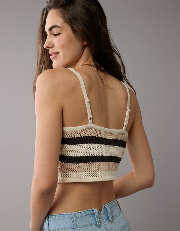Blusa AE tejida sin mangas de rayas para mujer - Negro