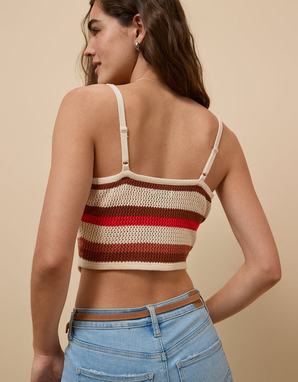Blusa AE tejida sin mangas de rayas para mujer - Café