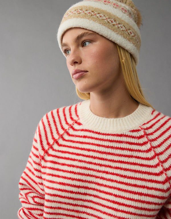 Suéter cuello redondo Manga Larga de rayas Mujer AE - Rojo