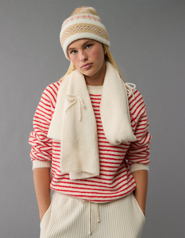 Suéter cuello redondo Manga Larga de rayas Mujer AE - Rojo