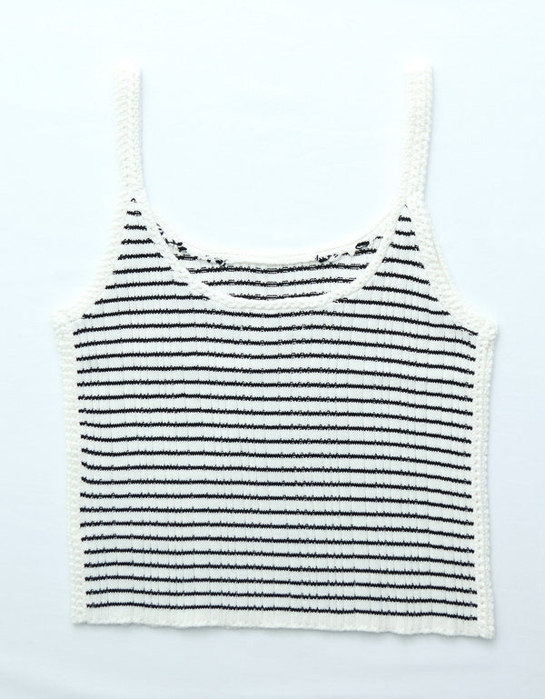 Suéter de punto con crochet recortado sin mangas - Blanco