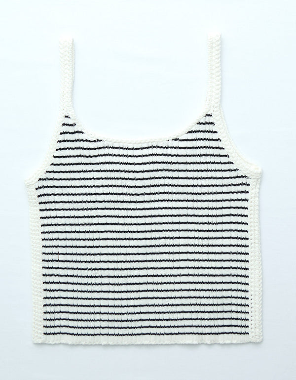 Suéter de punto con crochet recortado sin mangas - Blanco