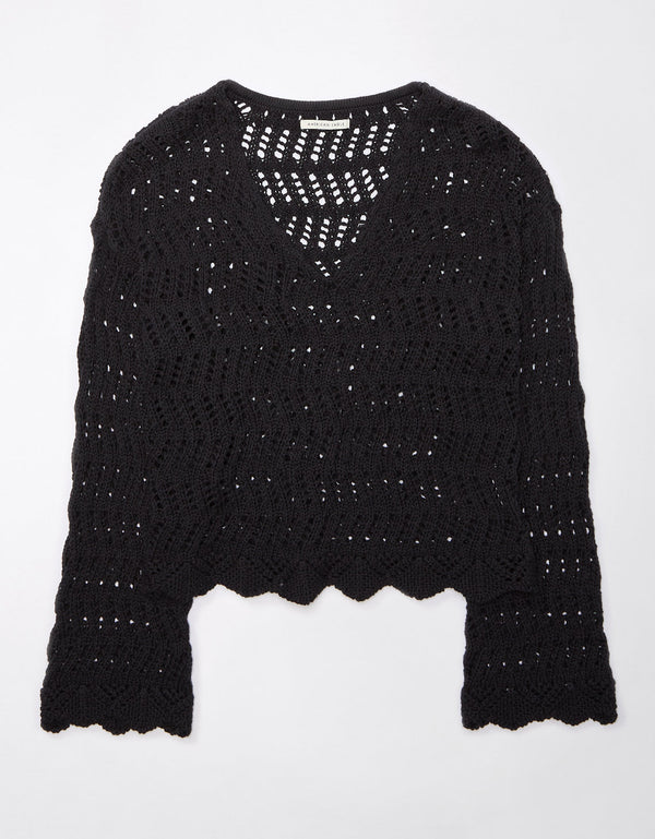 Suéter Ae corto, con cuello en V - Negro