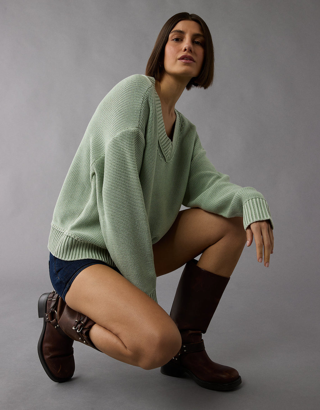 Buzo Tejido cuello en V cómodo para Mujer - Verde 0344_1447_300_os