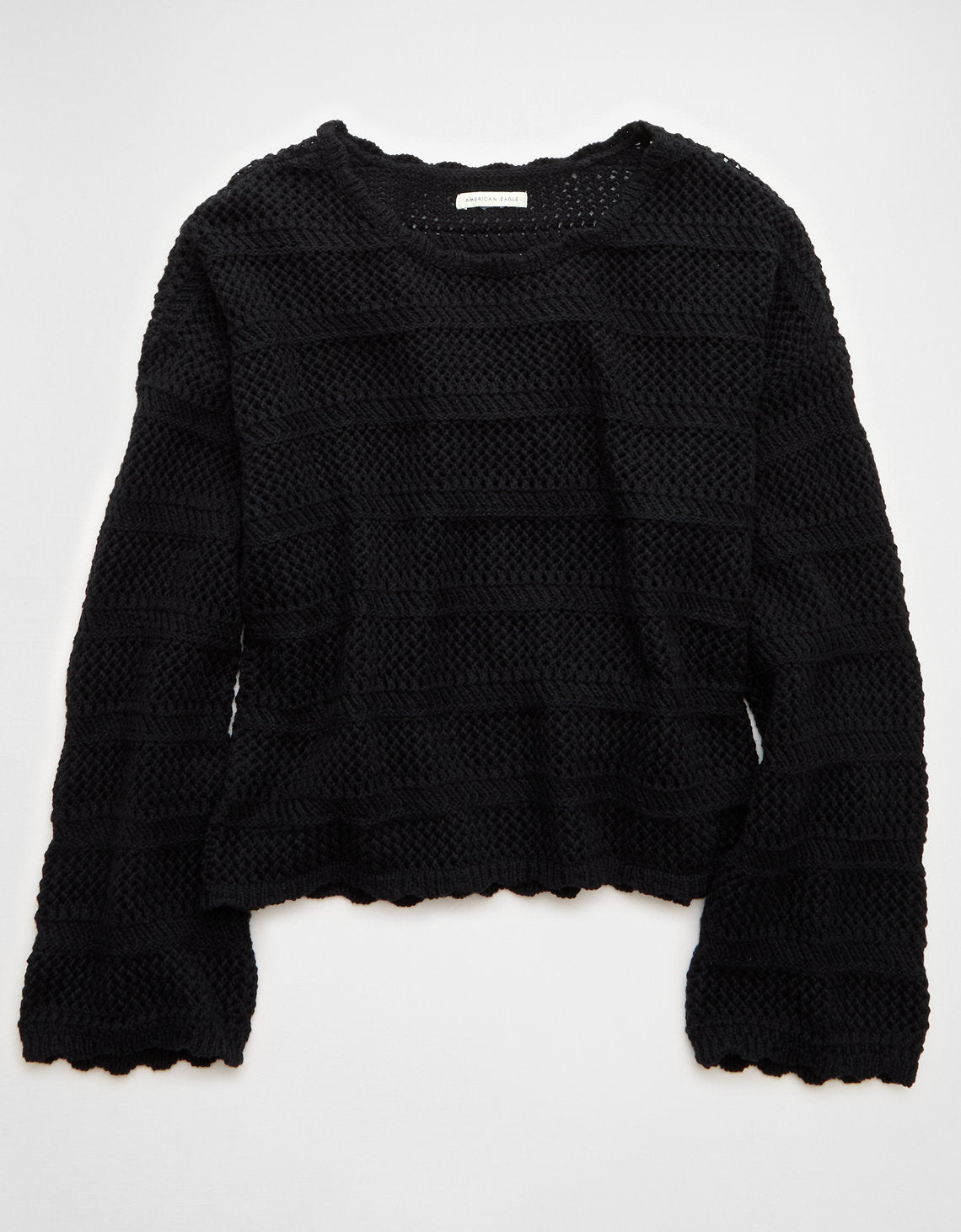 Suéter Cropped de Crochet Ae - Negro 0348_1530_064_f