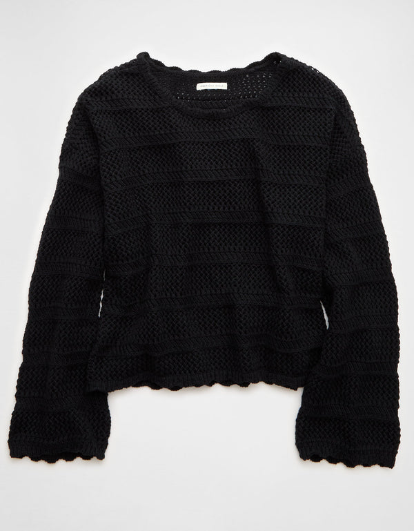 Suéter Cropped de Crochet Ae - Negro