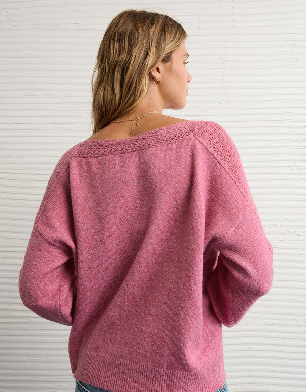 Suéter con Encaje cuello redondo Whoa Ae - Rosa
