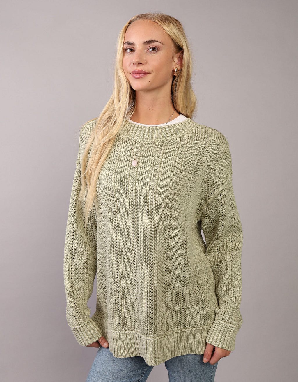 Suéter Oversized de Cuello Redondo Ae - Verde 0348_1652_365_of