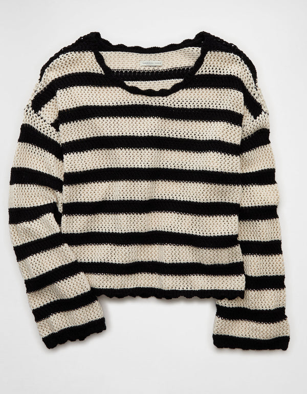 Suéter Cropped de Crochet Ae - Negro