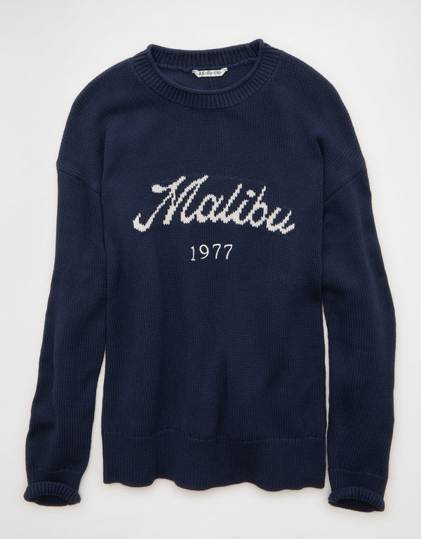 Suéter tejido oversized con gráfico Ae - Azul