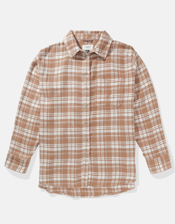 Camisa AE manga larga oversized de cuadros con botones - Café