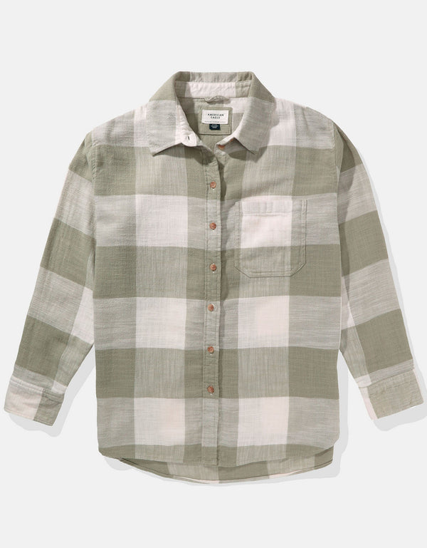 Camisa AE manga larga oversized de cuadros con botones - Verde