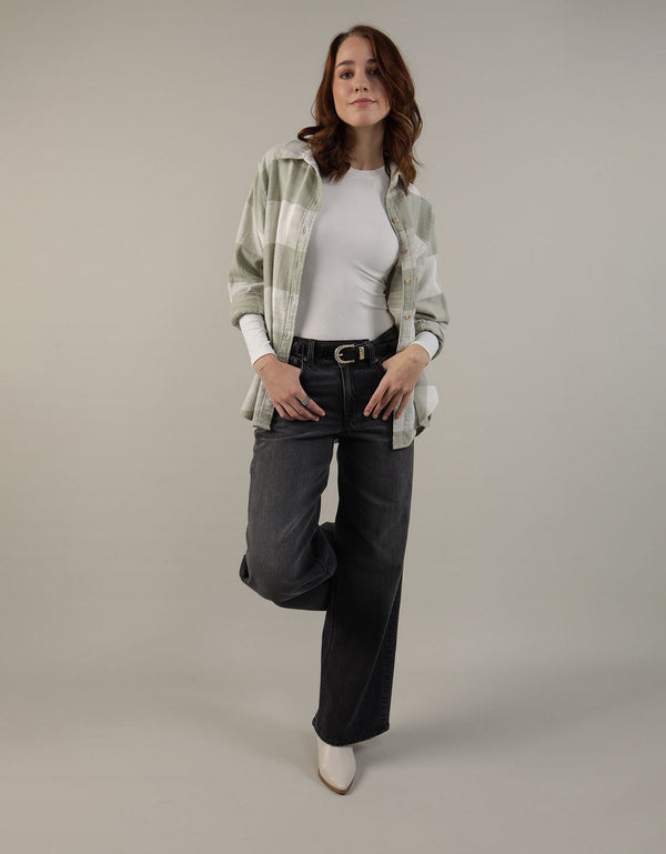 Camisa AE manga larga oversized de cuadros con botones - Verde