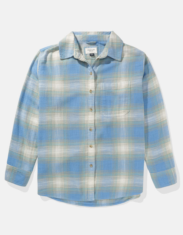Camisa AE manga larga oversized de cuadros con botones - Azul