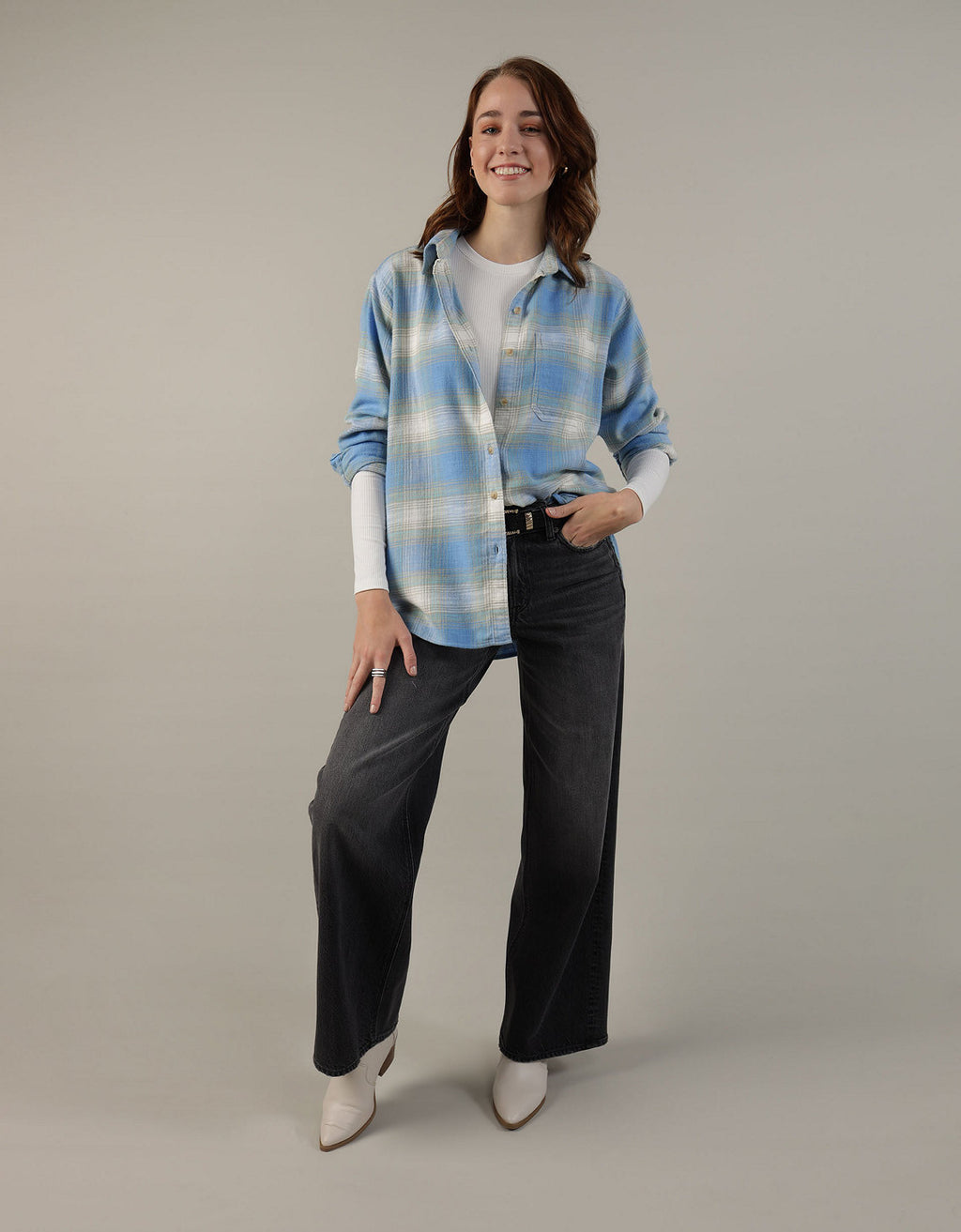 Camisa AE manga larga oversized de cuadros con botones - Azul 0355_5333_400_of