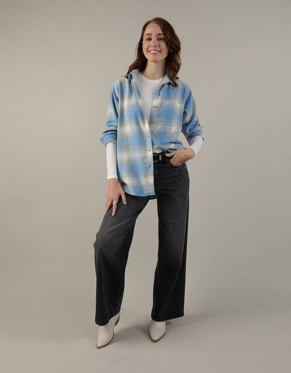 Camisa AE manga larga oversized de cuadros con botones - Azul